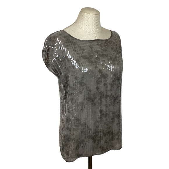 Eileen Fisher Silk Ballet Neck Cap Sleeve Sequined Blouse Top - Picture 2 of 9